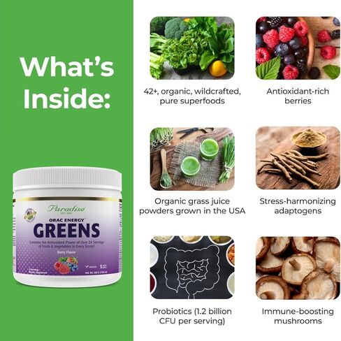 كبسولات Paradise Herbs ORAC Energy Greens، كيتو، باليو وصديقة للنباتيين، خالية من الغلوتين، غير معدلة وراثيًا، 120 كبسولة نباتية in Kuwait