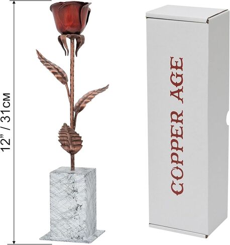 Copper Rose with Stand – Pure Copper Flower for 7 Year or 22 Year Wedding Celebration, Romantic Gift for Wife, Husband or Couple, Unique Decor – Hand Forged Metal Rose in Saudi Arabia