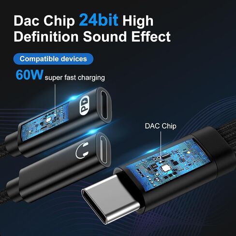 USB C Splitter 1 in 2 Out Dual USB C سماعة رأس وشاحن لهاتف iPhone 17 Pro Max/17 Pro/17 Air/17/16e/16 Pro Max/15، محول صوت من النوع C مع كابل دونجل شحن سريع PD 60W لهاتف Galaxy A17 S25FE S24 in Kuwait