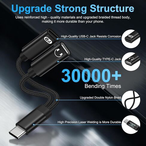 USB C Splitter 1 in 2 Out Dual USB C سماعة رأس وشاحن لهاتف iPhone 17 Pro Max/17 Pro/17 Air/17/16e/16 Pro Max/15، محول صوت من النوع C مع كابل دونجل شحن سريع PD 60W لهاتف Galaxy A17 S25FE S24 in Kuwait