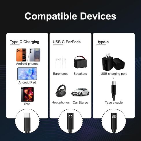 USB C Splitter 1 in 2 Out Dual USB C سماعة رأس وشاحن لهاتف iPhone 17 Pro Max/17 Pro/17 Air/17/16e/16 Pro Max/15، محول صوت من النوع C مع كابل دونجل شحن سريع PD 60W لهاتف Galaxy A17 S25FE S24 in Kuwait