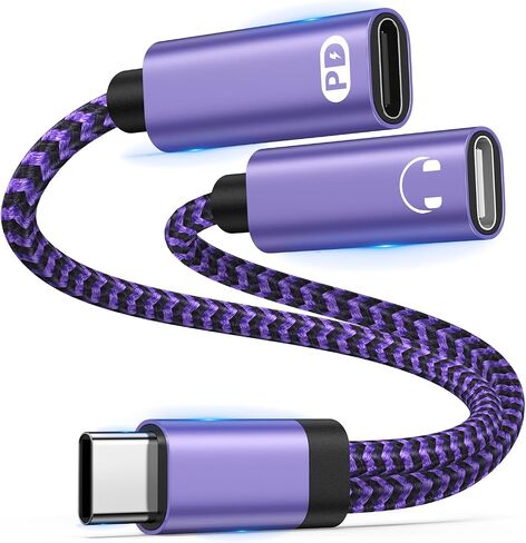 USB C Splitter 1 in 2 Out Dual USB C سماعة رأس وشاحن لهاتف iPhone 17 Pro Max/17 Pro/17 Air/17/16e/16 Pro Max/15، محول صوت من النوع C مع كابل دونجل شحن سريع PD 60W لهاتف Galaxy A17 S25FE S24 in Kuwait