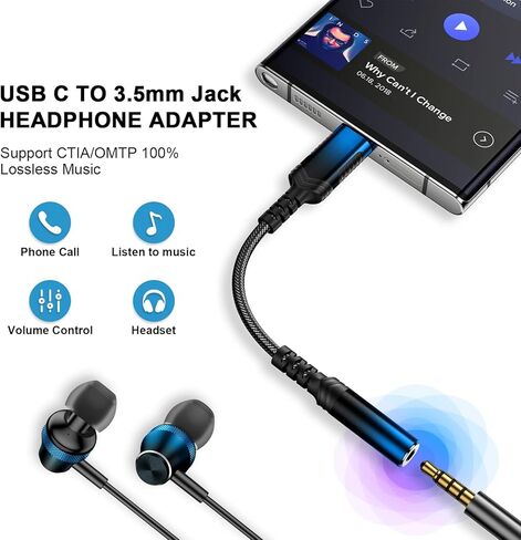 محول صوت 3.5 ملم لجهاز Samsung Galaxy S25 S24 A17 A16، محول USB C إلى 3.5 ملم لجهاز iPad 10 11، 12 سم 3.5 مقبس صوت مضفر من النوع C محول DAC لجهاز iPhone 17 Air 16 Pro Max 16e 15 Plus in Kuwait