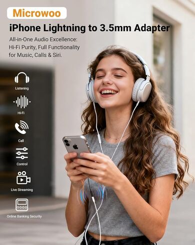Lightning to 3.5mm Headphone Jack Adapter [Apple MFi Certified] Hi-Fi Stereo Sound, Full Function Control, Compatible with iPhone 14/13/12/11/X/8 & More – for Music, Calls & Car AUX Black 1Pack in Kuwait