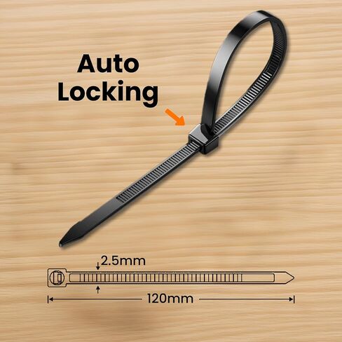 100 PCS Nylon Universal Cable Tie, Self-Locking Black Zip Ties for Home Office Garage Workshop Garden, UV Resistant Multi-Purpose Cord Organizer​ in Saudi Arabia