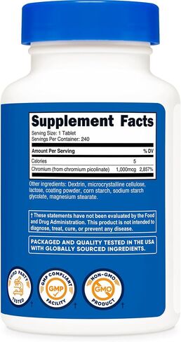 Nutricost Chromium 1000mcg, 240 Tablets - Gluten Free, Non-GMO in Saudi Arabia