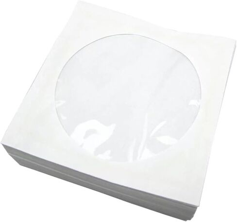 100 Pcs CD DVD Storage Bags Portable Paper Cases for Home and Travel White Self-Sealing CD Wallet Window for Easy Access and Organization in Saudi Arabia