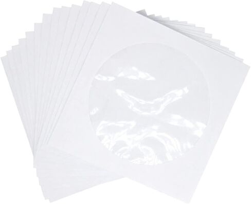 100 Pcs CD DVD Storage Bags Portable Paper Cases for Home and Travel White Self-Sealing CD Wallet Window for Easy Access and Organization in Saudi Arabia