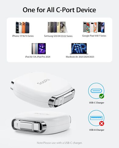 SOOPII USB C to USB C Cable, 240W Retractable USB C Fast Charging Cable with Mag Snap Storage, 5-Stage Length Preset Type C Cable for lPhone 16/15 Pro Max, Galaxy S25/24 Black (2Pack 3.3FT) in Kuwait