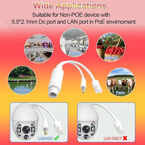 POE Splitter 48V to 12V Power Over Ethernet Waterproof Splitter Adapter,12W(Max), 5.5x2.1mm DC Connector,IEEE 802.3Af/at,Suitable for Security IP Cameras（1Pack） in Saudi Arabia