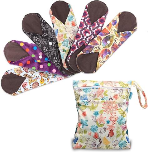 Teamoy Reusable Washable Sanitary Pads(11.6 Inches), 6Pcs Cloth Menstrual Napkins Pads with Wet Bag, Feminine Menstrual Pads Fit for Heavy Flow or Overnight Use, (Large Mix Pattern) in Saudi Arabia