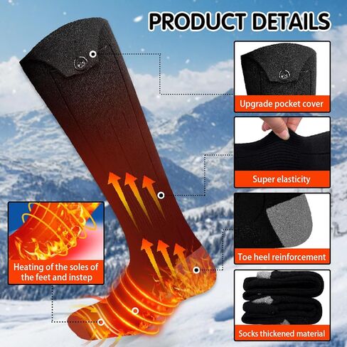 Heated Socks for Men - 5V5000mAh Rechargeable Battery Heat Up to 9 Hours/Foot Sole&Instep Heating/4 Heating Levels/Suitable for Winter Skiing Hunting Camping Hiking Cycling in Saudi Arabia