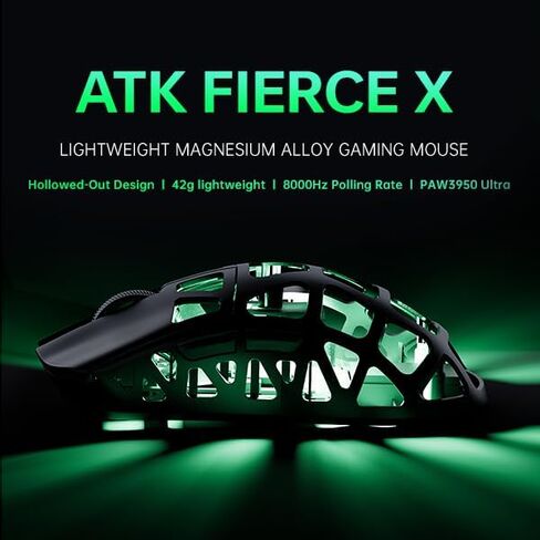 ماوس ألعاب لاسلكي خفيف الوزن من ATK Fierce X - غلاف من سبائك المغنيسيوم 42 جرام، مستشعر PAW3950 الفائق، معدل اقتراع 8 كيلو هرتز، مفاتيح بصرية، وضع مزدوج 2.4 جيجا هرتز وسلكي (أبيض) in Saudi Arabia