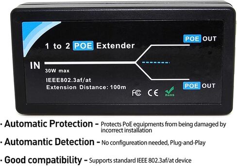 2-Port POE Extender 10/100Mbps, can Extend POE Range up to 100 Meters(1-2POE English Label) in Saudi Arabia