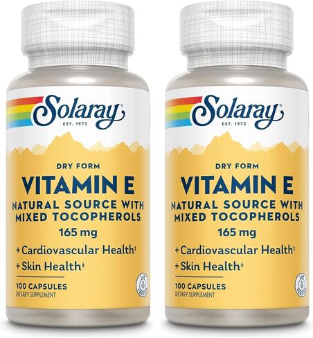 SOLARAY Vitamin E, Dry 200 IU w/Mixed Tocopherols | Healthy Cardiac Function & Skin Health Support | 100ct in Saudi Arabia
