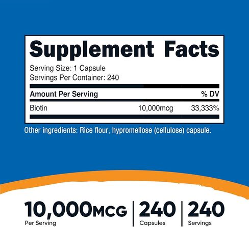 Nutricost Biotin (Vitamin B7) 10,000mcg (10mg), 240 Capsules, Quick Release | Vegetarian, Gluten Free, GMO-Free in Saudi Arabia