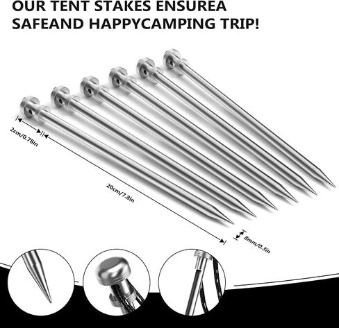 6-Pack, 7.8-Inch Stainless Steel Hollow Heavy-Duty Stakes.​Durable and Portable Tent Stakes, Suitable for Most Camping terrains Such as Sand and Grass, specifically Designed for Outdoor Camping. in Saudi Arabia