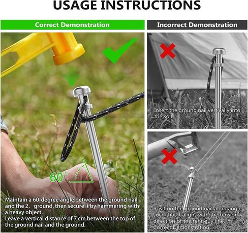 6-Pack, 7.8-Inch Stainless Steel Hollow Heavy-Duty Stakes.​Durable and Portable Tent Stakes, Suitable for Most Camping terrains Such as Sand and Grass, specifically Designed for Outdoor Camping. in Saudi Arabia