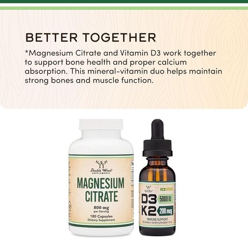 Magnesium Citrate Capsules 180 Capsules (Citrato de Magnesio) 800mg Servings, Vegan Safe, Manufactured in The USA by Double Wood Supplements in Saudi Arabia