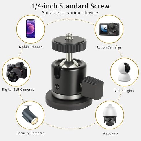 طقم حامل قاعدة تثبيت مغناطيسي UTEBIT 88 مم، قاعدة مغناطيسية مع رأس كرة ثلاثي القوائم صغير دوار 360 درجة، برغي 1/4، حامل هاتف، حامل محول GoPro، متوافق مع كاميرا الحركة والهاتف in Kuwait