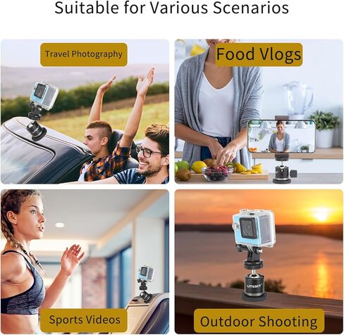 طقم حامل قاعدة تثبيت مغناطيسي UTEBIT 88 مم، قاعدة مغناطيسية مع رأس كرة ثلاثي القوائم صغير دوار 360 درجة، برغي 1/4، حامل هاتف، حامل محول GoPro، متوافق مع كاميرا الحركة والهاتف in Kuwait