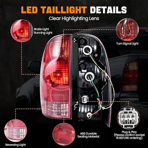 LED Tail Lights Assembly Compatible with 2005-2015 Toyota Tacoma Pickup Taillight Rear Brake Light, Left Driver and Right Passenger Side w/Bulbs and Harness, Replaces 81550-04160 81560-04160 in Saudi Arabia