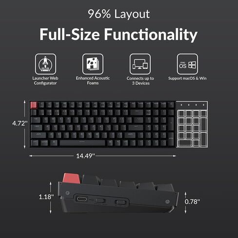 لوحة مفاتيح ميكانيكية قابلة للتبديل السريع Keychron K4 بنسبة 96%، Gateron G Pro Blue Switch أبيض LED بإضاءة خلفية لاسلكية بلوتوث 5.1/لوحة مفاتيح ألعاب كمبيوتر سلكية USB 100 مفتاح لنظام التشغيل Mac Windows الإصدار 2 in Kuwait