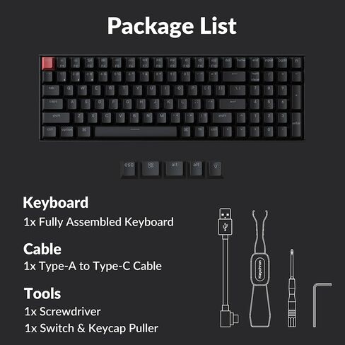 لوحة مفاتيح ميكانيكية قابلة للتبديل السريع Keychron K4 بنسبة 96%، Gateron G Pro Blue Switch أبيض LED بإضاءة خلفية لاسلكية بلوتوث 5.1/لوحة مفاتيح ألعاب كمبيوتر سلكية USB 100 مفتاح لنظام التشغيل Mac Windows الإصدار 2 in Kuwait