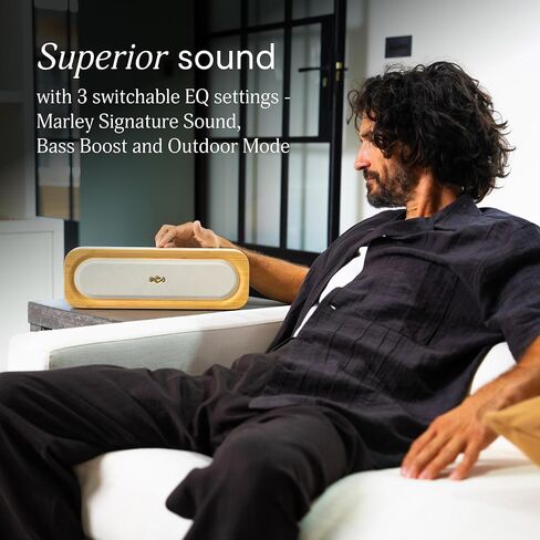 House of Marley Get Together 3 مكبرات صوت بلوتوث، وقت تشغيل 10 ساعات، شحن سريع USB-C، أوضاع صوت EQ، إضاءة LED محيطة، نطاق لاسلكي 30 مترًا، تصميم نسيج الخيزران والترجيع (كريمي) in Kuwait