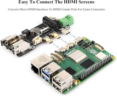 PCIe to M.2 NVMe 2230/2242 SSD+Micro HDMI to HDMI Female Multifunctional Adapter, Compatible with Raspberry Pi 5, Supports Dual 4K Outputs, Two Power Supply Methods in Saudi Arabia