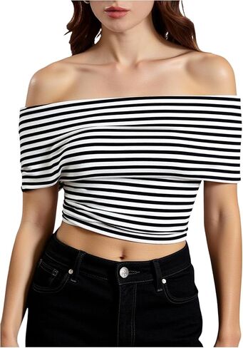Shenhe Women's Off Counter Crotte Tops Princed Print Short Sleve Slim Fit Top Tees in Saudi Arabia
