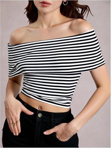 Shenhe Women's Off Counter Crotte Tops Princed Print Short Sleve Slim Fit Top Tees in Saudi Arabia