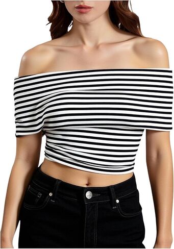 Shenhe Women's Off Counter Crotte Tops Princed Print Short Sleve Slim Fit Top Tees in Saudi Arabia