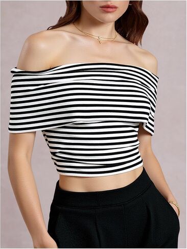 Shenhe Women's Off Counter Crotte Tops Princed Print Short Sleve Slim Fit Top Tees in Saudi Arabia