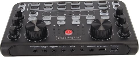 Drfeify Live Sound Card لوحة مزج صوت ذكية لتقليل الضوضاء مع تأثيرات متعددة للهاتف المحمول كاريوكي، أسود in Kuwait