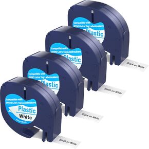 5 عبوات من عبوات صانع الملصقات dymo المتوافقة مع صانع الملصقات DYMO LetraTag 91331 شريط بلاستيكي أبيض 12 مم × 4 متر (1/2 بوصة × 13 بوصة) لملصق Letra Tag 200B LT 100H 100T Plus in Saudi Arabia