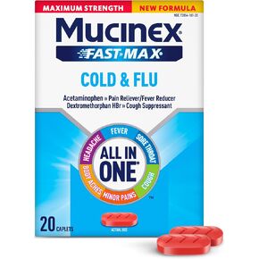 Mucinex Nightshift Cold & Flu, Maximum Strength Powerful Multi-symptom Nighttime Relief, 20 Fast Release Caplets - Pain Reliever/Fever Reducer, Cough Suppressant, Antihistamine in Kuwait