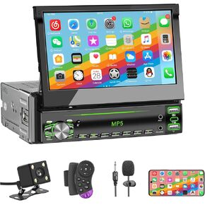 راديو بشاشة لمس DIN واحدة، ستيريو سيارة قابل للطي مع بلوتوث، راديو DIN فردي قابل للطي يدعم MirrorLink، راديو FM، EQ، 1080P، USB، كاميرا احتياطية Aux-in HD وSWC لترقية صوت السيارة in Kuwait