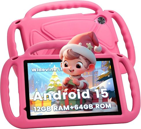 Kids Tablet, Android 15 Tablet, 12GB RAM 64GB ROM 1TB Expansion, 10 inch 1280x800 FHD Touch Screen, 2MP+8MP Dual Camera, WiFi 5, 6000mAh Battery & Parental Control Pink with EVA Case in Saudi Arabia
