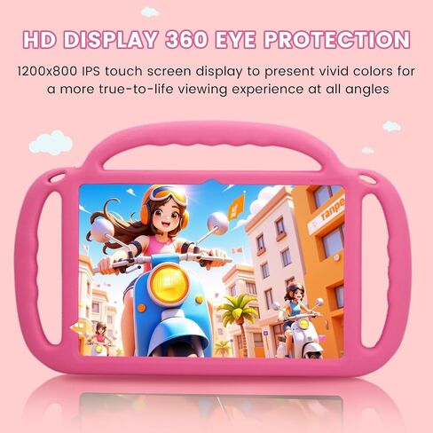 Kids Tablet, Android 15 Tablet, 12GB RAM 64GB ROM 1TB Expansion, 10 inch 1280x800 FHD Touch Screen, 2MP+8MP Dual Camera, WiFi 5, 6000mAh Battery & Parental Control Pink with EVA Case in Saudi Arabia