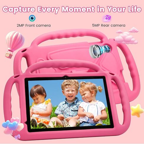 Kids Tablet, Android 15 Tablet, 12GB RAM 64GB ROM 1TB Expansion, 10 inch 1280x800 FHD Touch Screen, 2MP+8MP Dual Camera, WiFi 5, 6000mAh Battery & Parental Control Pink with EVA Case in Saudi Arabia