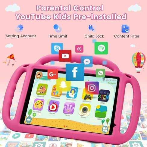 Kids Tablet, Android 15 Tablet, 12GB RAM 64GB ROM 1TB Expansion, 10 inch 1280x800 FHD Touch Screen, 2MP+8MP Dual Camera, WiFi 5, 6000mAh Battery & Parental Control Pink with EVA Case in Saudi Arabia