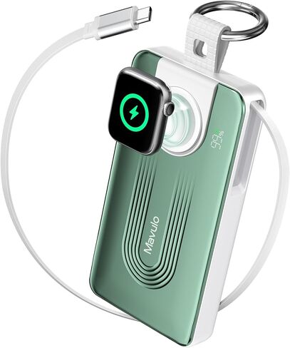 شاحن محمول قابل للسحب من Mavulo لساعة Apple وiPhone 10000mAh 20W كابل مدمج للشحن السريع مع شاشة LED، حزمة بطارية أساسيات السفر لشاحن iPhone 17 16 15، أخضر in Kuwait