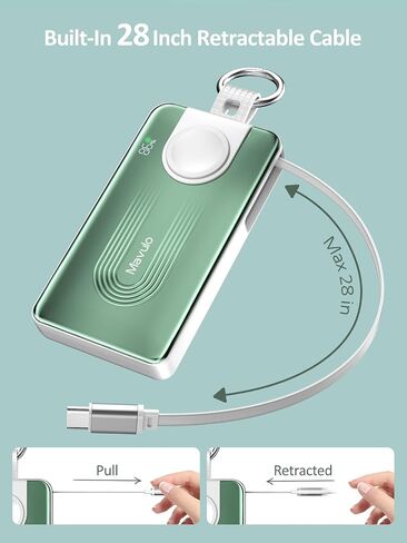 شاحن محمول قابل للسحب من Mavulo لساعة Apple وiPhone 10000mAh 20W كابل مدمج للشحن السريع مع شاشة LED، حزمة بطارية أساسيات السفر لشاحن iPhone 17 16 15، أخضر in Kuwait