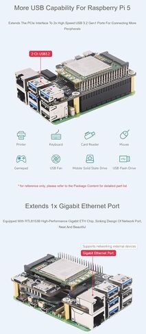قبعة PCIe إلى MiniPCIe/Gigabit Ethernet/USB 3.2 Gen1 لـ Raspberry Pi 5 تدعم وحدة واجهة MiniPCIe 4G، شبكة عالية السرعة @XYGStudy (EG25-G 4G GbE USB3.2 HAT+) in Saudi Arabia