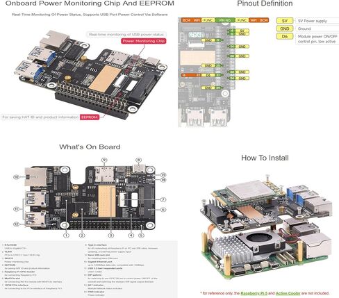 قبعة PCIe إلى MiniPCIe/Gigabit Ethernet/USB 3.2 Gen1 لـ Raspberry Pi 5 تدعم وحدة واجهة MiniPCIe 4G، شبكة عالية السرعة @XYGStudy (EG25-G 4G GbE USB3.2 HAT+) in Saudi Arabia
