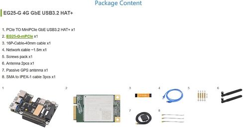 قبعة PCIe إلى MiniPCIe/Gigabit Ethernet/USB 3.2 Gen1 لـ Raspberry Pi 5 تدعم وحدة واجهة MiniPCIe 4G، شبكة عالية السرعة @XYGStudy (EG25-G 4G GbE USB3.2 HAT+) in Saudi Arabia