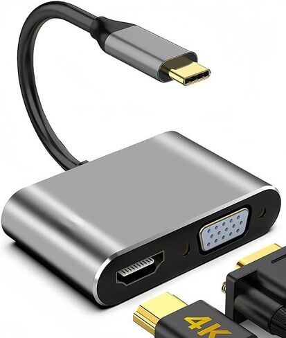 USB C Hub with 4K HDMI, 1080P VGA, Type C to HDMI/VGA Adapter Converter, Aluminum Case Compatible with MacBook Pro/Air, iPad Pro, iMac, iPhone 15 Pro/Pro Max, XPS, Thinkpad in Saudi Arabia