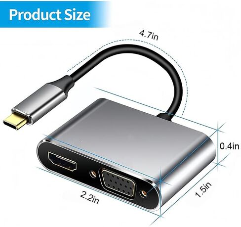 USB C Hub with 4K HDMI, 1080P VGA, Type C to HDMI/VGA Adapter Converter, Aluminum Case Compatible with MacBook Pro/Air, iPad Pro, iMac, iPhone 15 Pro/Pro Max, XPS, Thinkpad in Saudi Arabia