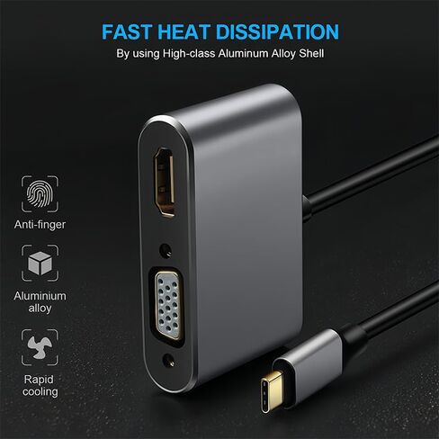 USB C Hub with 4K HDMI, 1080P VGA, Type C to HDMI/VGA Adapter Converter, Aluminum Case Compatible with MacBook Pro/Air, iPad Pro, iMac, iPhone 15 Pro/Pro Max, XPS, Thinkpad in Saudi Arabia